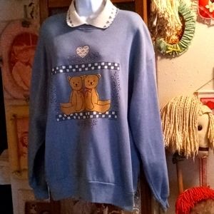 Vintage BIG Sweatshirt with Adorable Teddy Bears with Pink & Blue Hearts Trim 💙